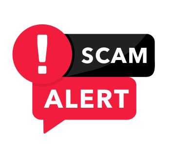 The words scam alert in red and black